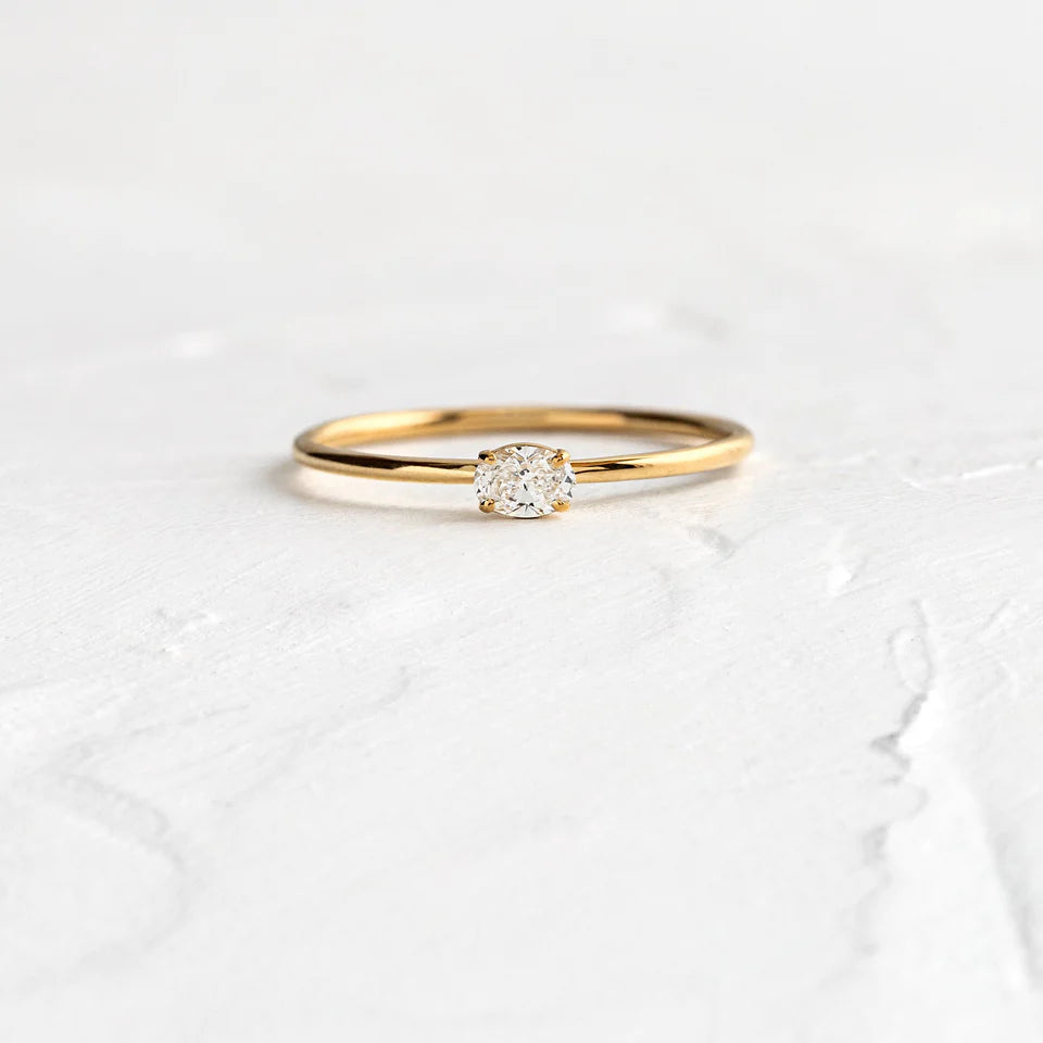 Solid Gold Whisper Stacking Ring, Oval Diamond Engagement Ring