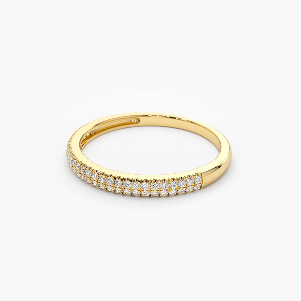 Solid Gold Double Row Micro Pave Diamond Ring