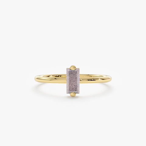 Solid Gold Baguette Labradorite Ring
