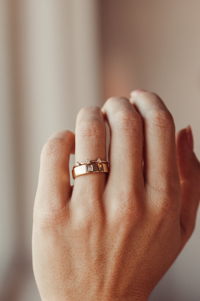 Solid Gold Solid Baguette Diamond Fancy Pattern Band