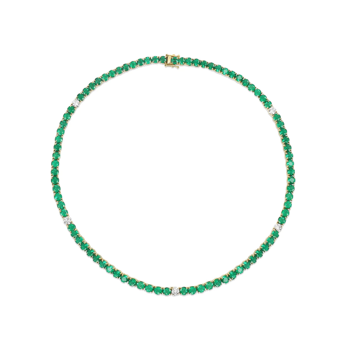 Solid Gold Round Emerald And Diamonds Choker