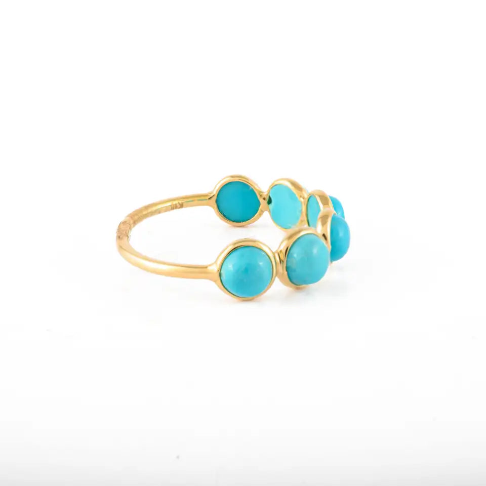 Solid Gold Round Turquoise Half Eternity Band Ring