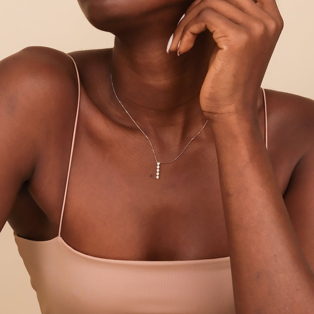 Solid Gold Vertical Diamond Bezel Bar Necklace (814B48)