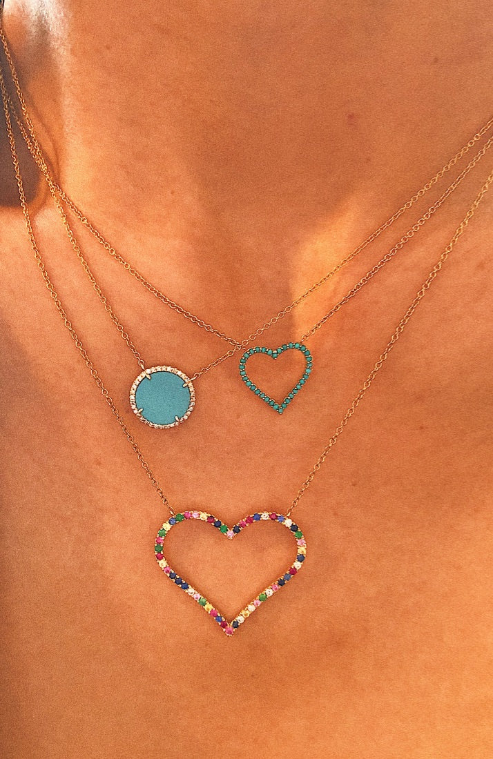 Solid Gold Turquoise And Diamond Round Pendant