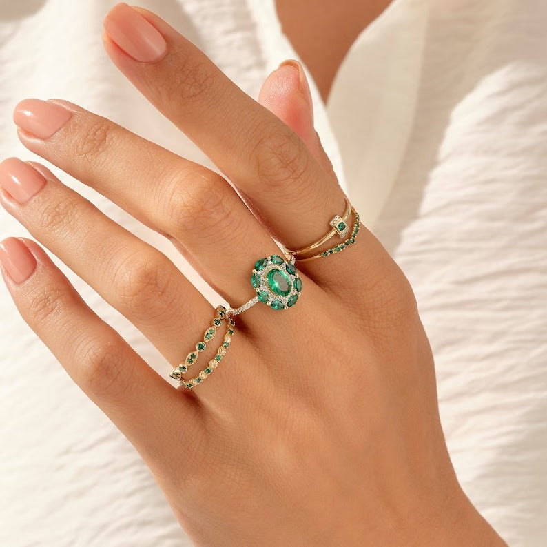 Solid Gold Minimalist Emerald Promise Ring