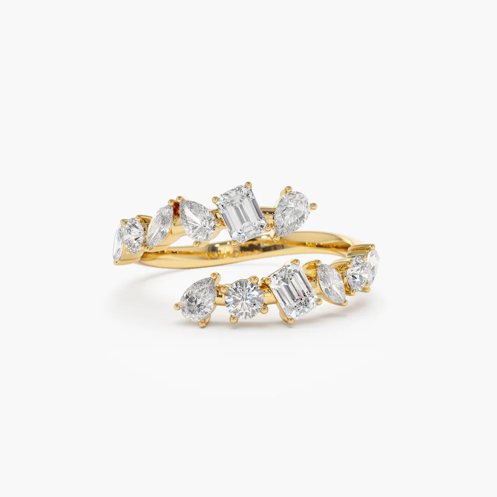 Solid Gold Cross Over Mix Diamond Ring