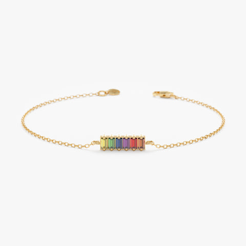 Solid Gold Rainbow Sapphire Bar Bracelet
