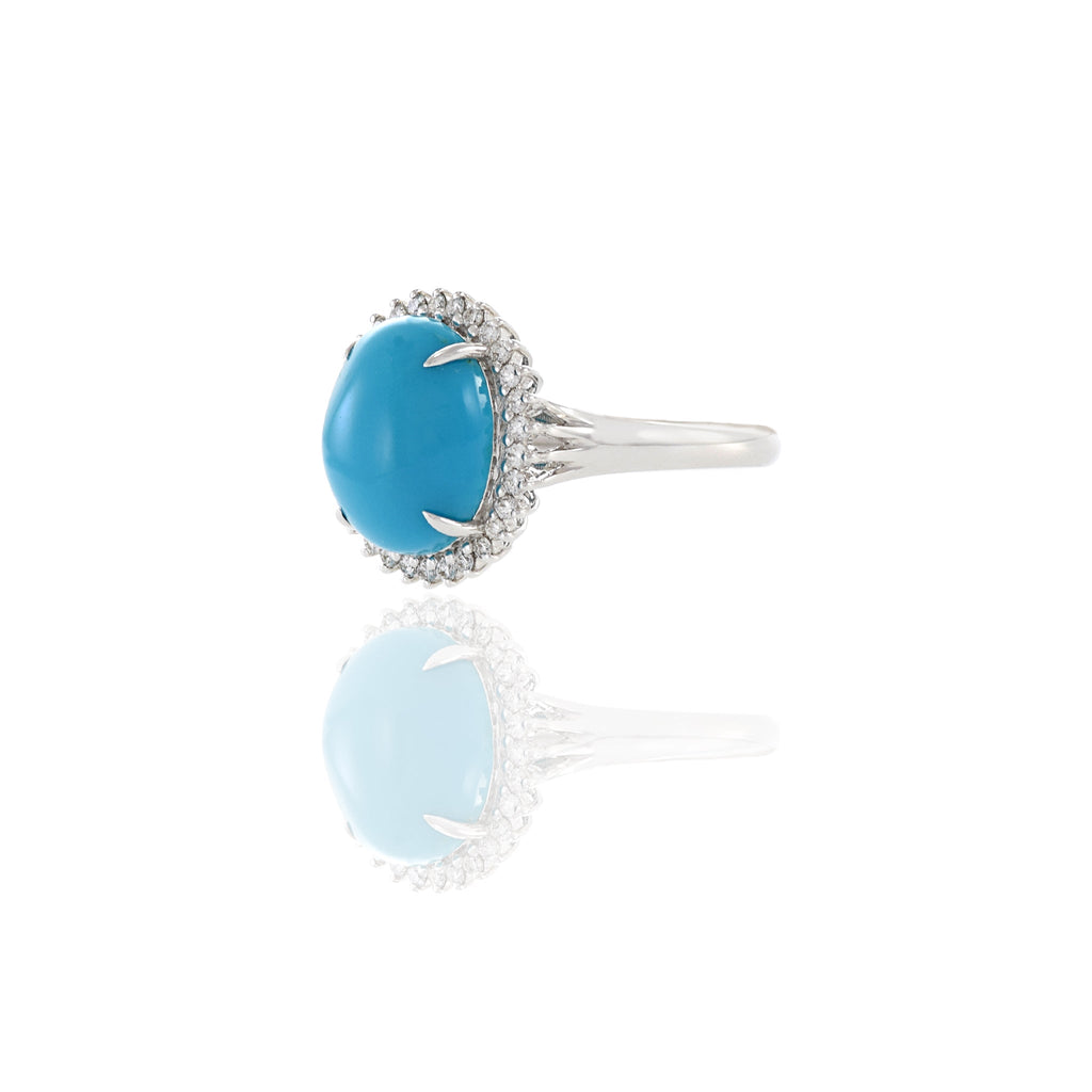 Solid Gold Turquoise And Diamond Ring (B66830)