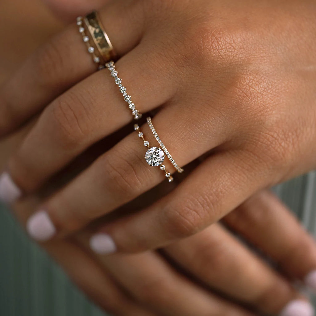 Solid Gold Diamond Distance Ring, Round Cut Lab-Grown Diamond Ring