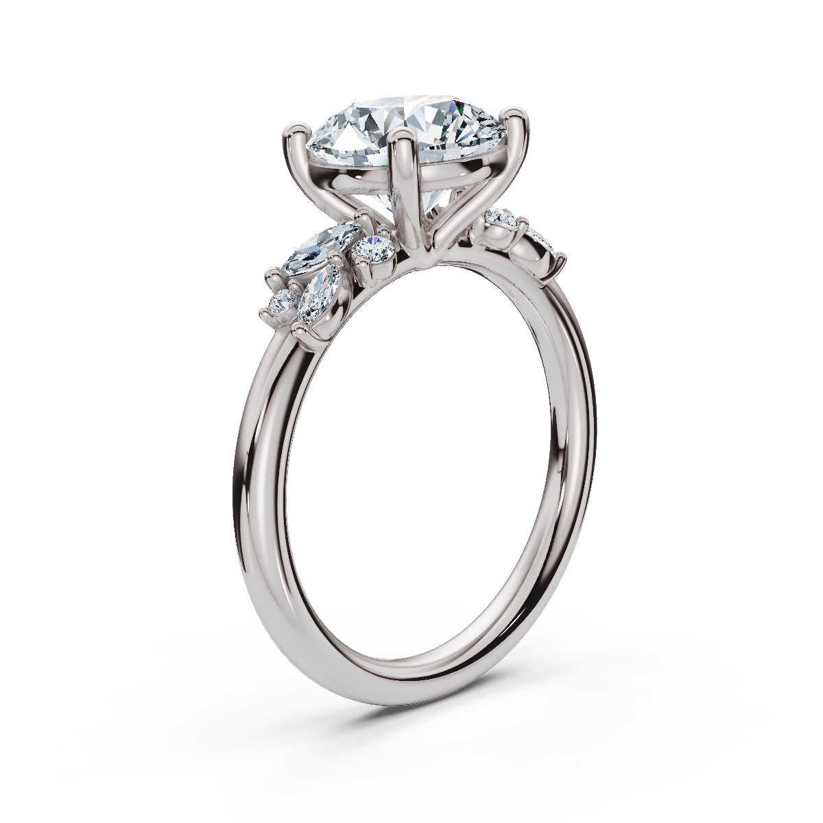 14K Solid Gold 2 CT Round Diamond Ring with Diamond Accents (6B9C27)
