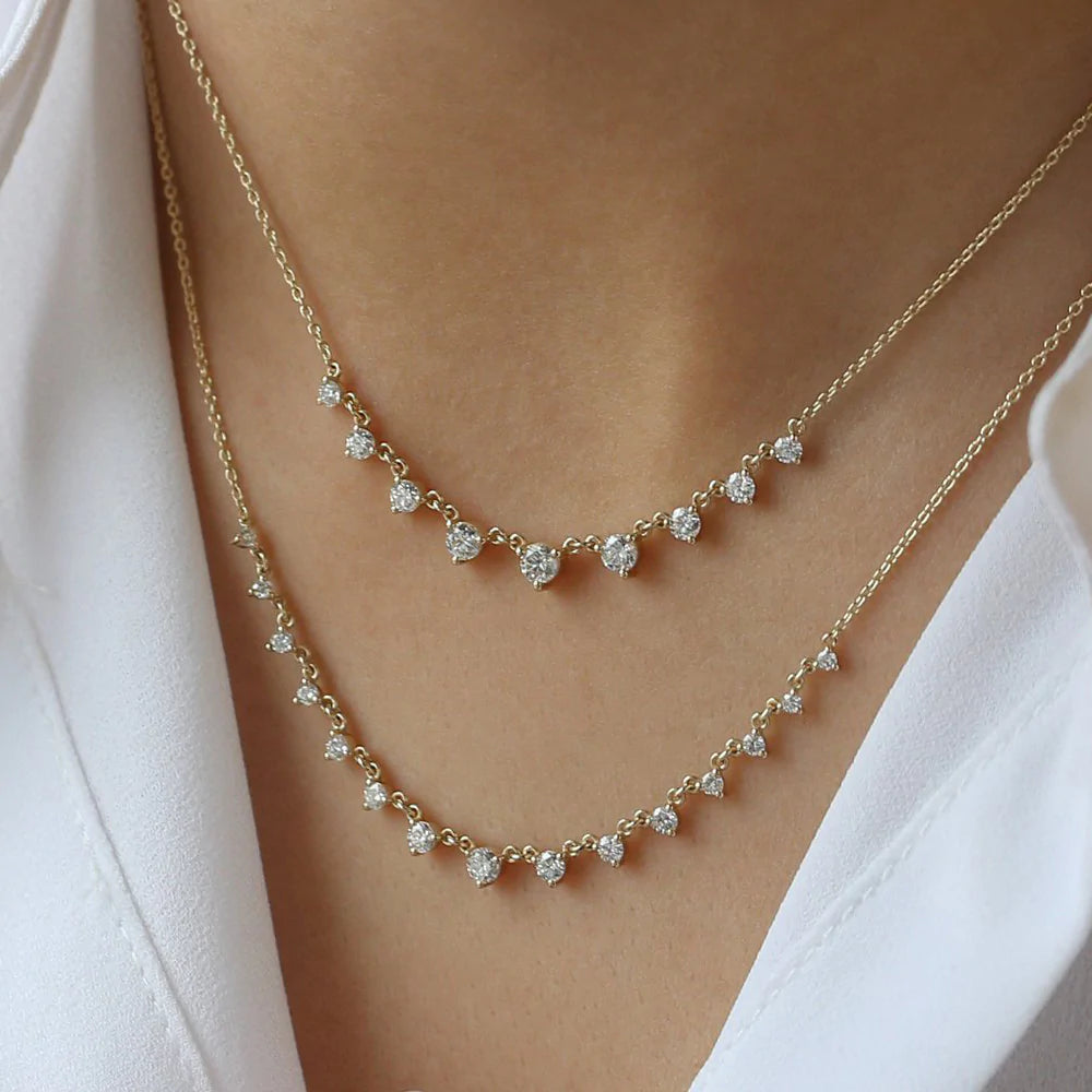 Solid Gold 0.85 ctw Solitaire Diamond Graduating Necklace