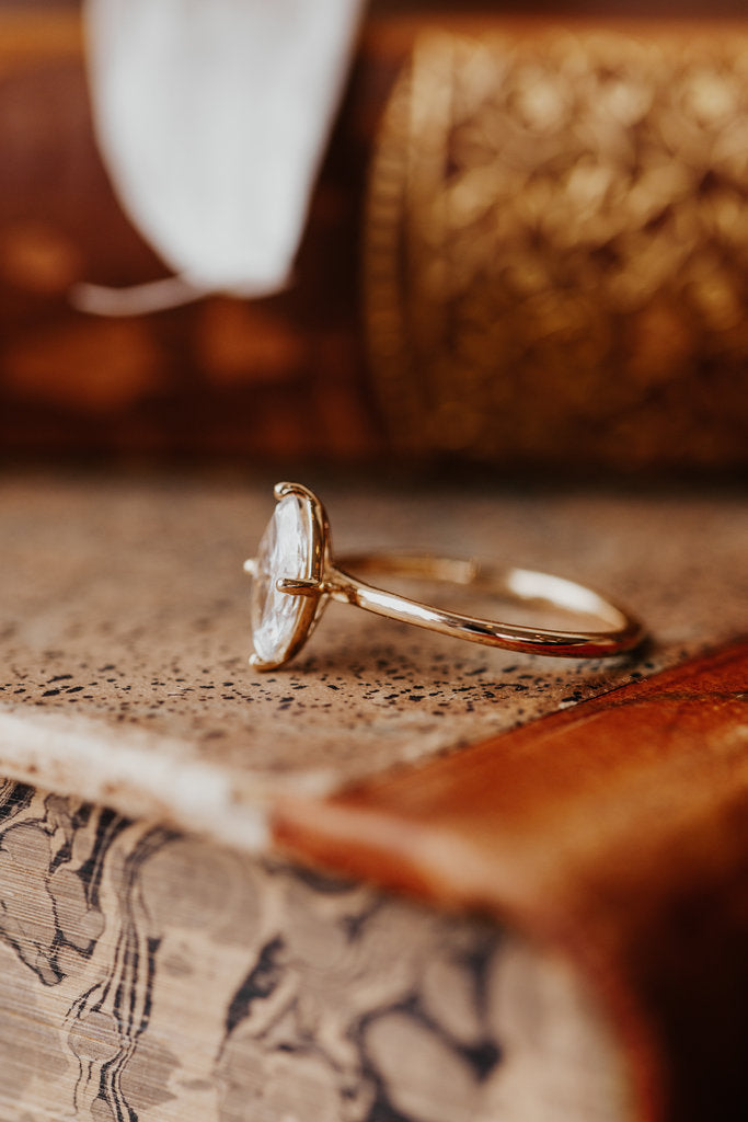 Solid Gold Marquise 4-Prong Solitaire Lab-Grown Diamond Ring