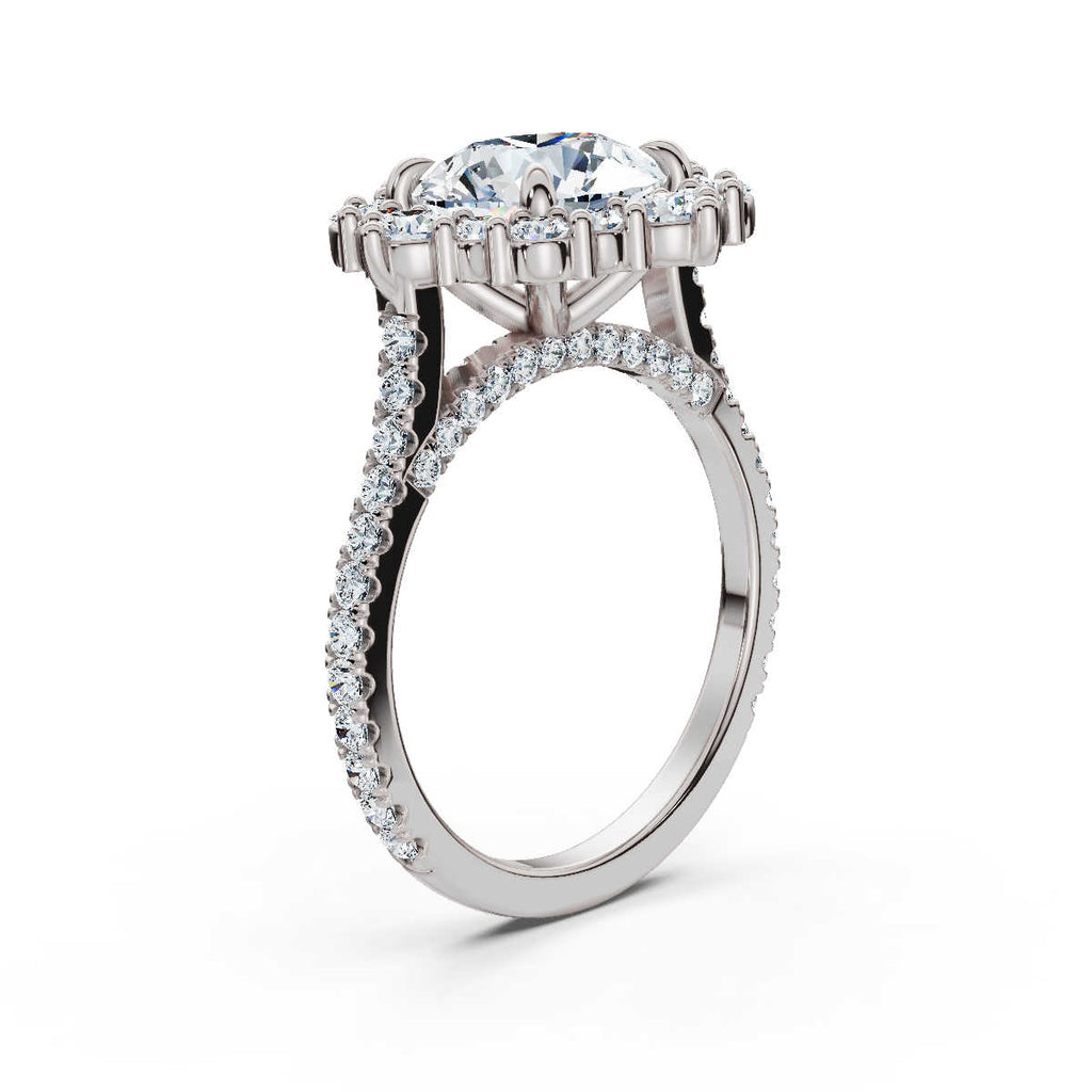 Solid Gold Halo Lab Grown Diamond Engagement Ring