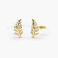 Solid Gold Diamond Leaf Earrings