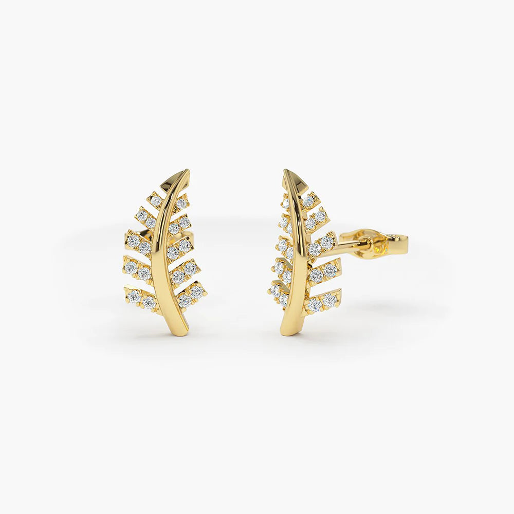 Solid Gold Diamond Leaf Earrings