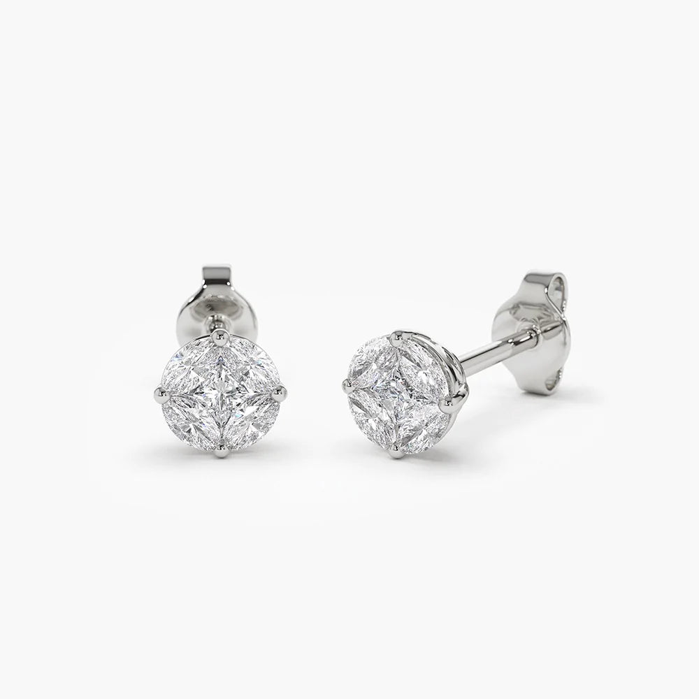 Solid Gold 5MM Illusion Setting Diamond Studs, Diamond Stud Earrings