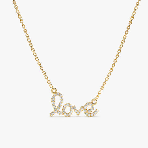 Solid Gold Cursive Diamond Love Necklace