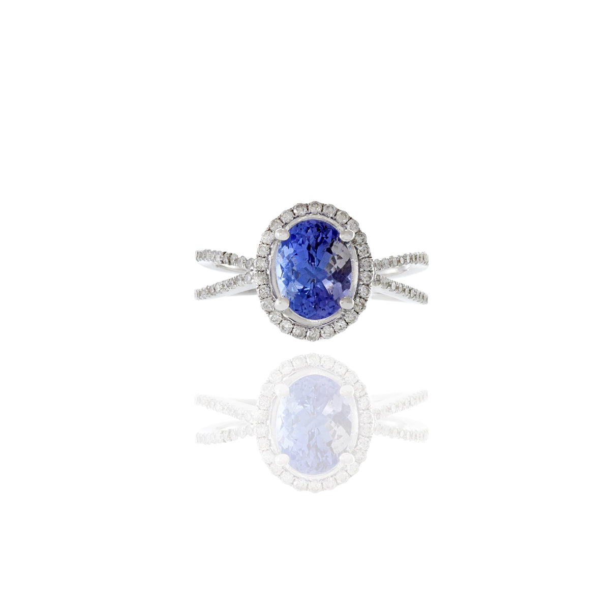 Solid Gold Oval Cut Tanzanite And Diamond Ring (514EC6)