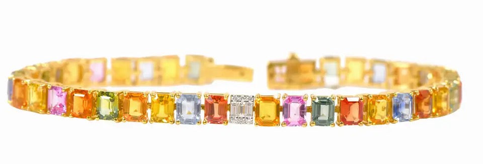Solid Gold Rainbow Sapphire Bracelet