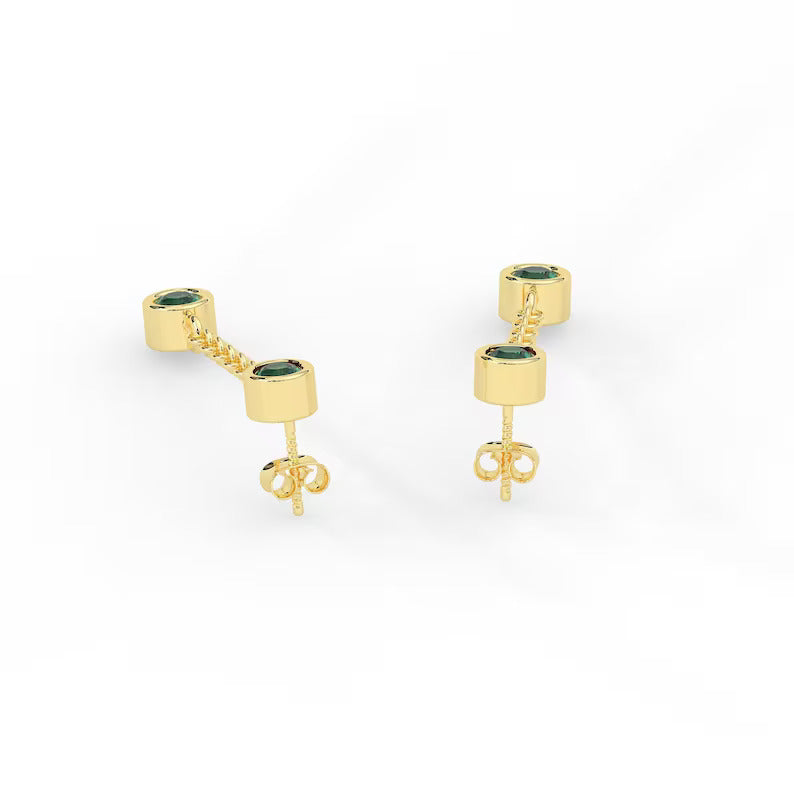 Solid Gold Dangle Drop Emerald Earrings (FB09B9)