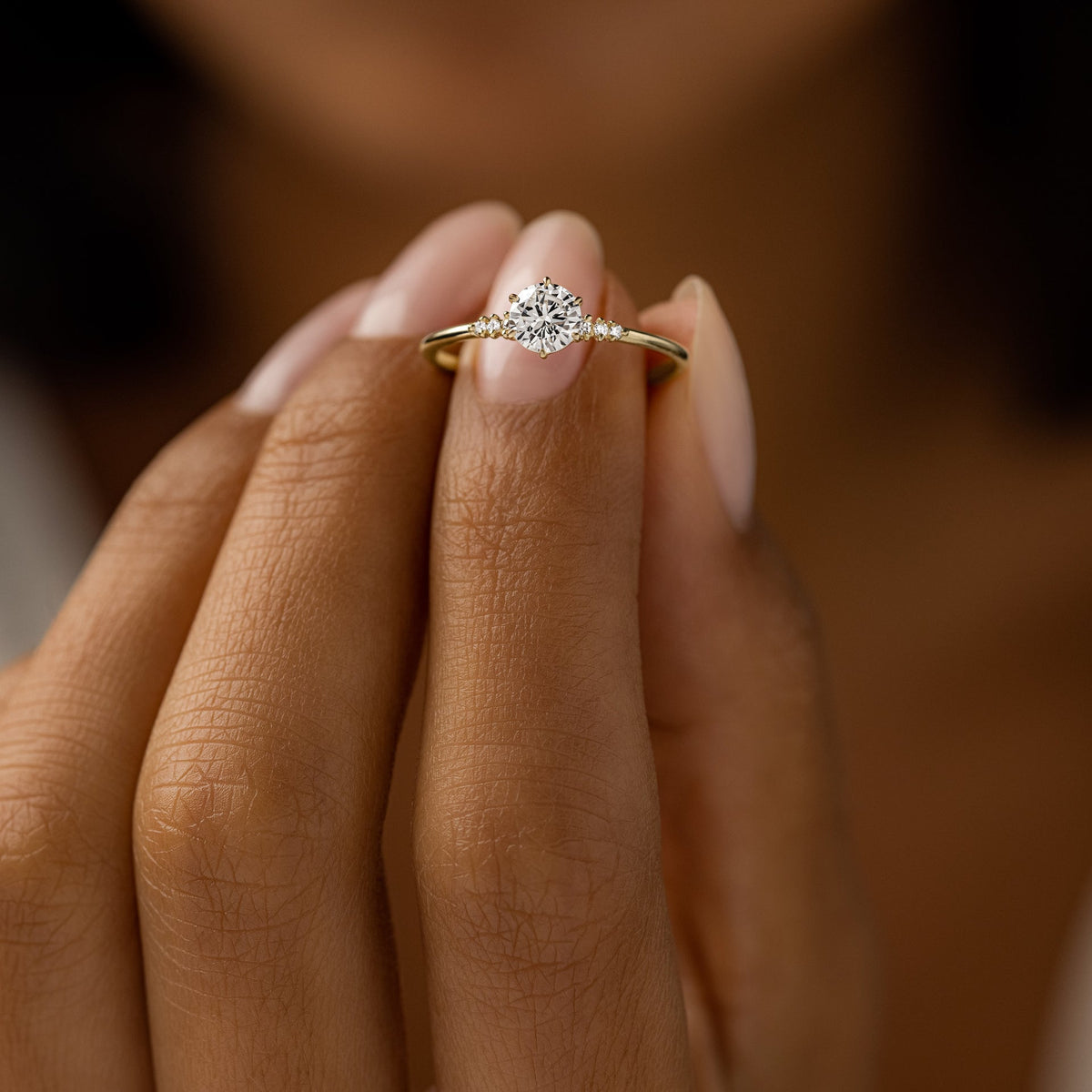Solid Gold Poppy Seed Ring, Round Cut Diamond Moissanite Engagement Ring