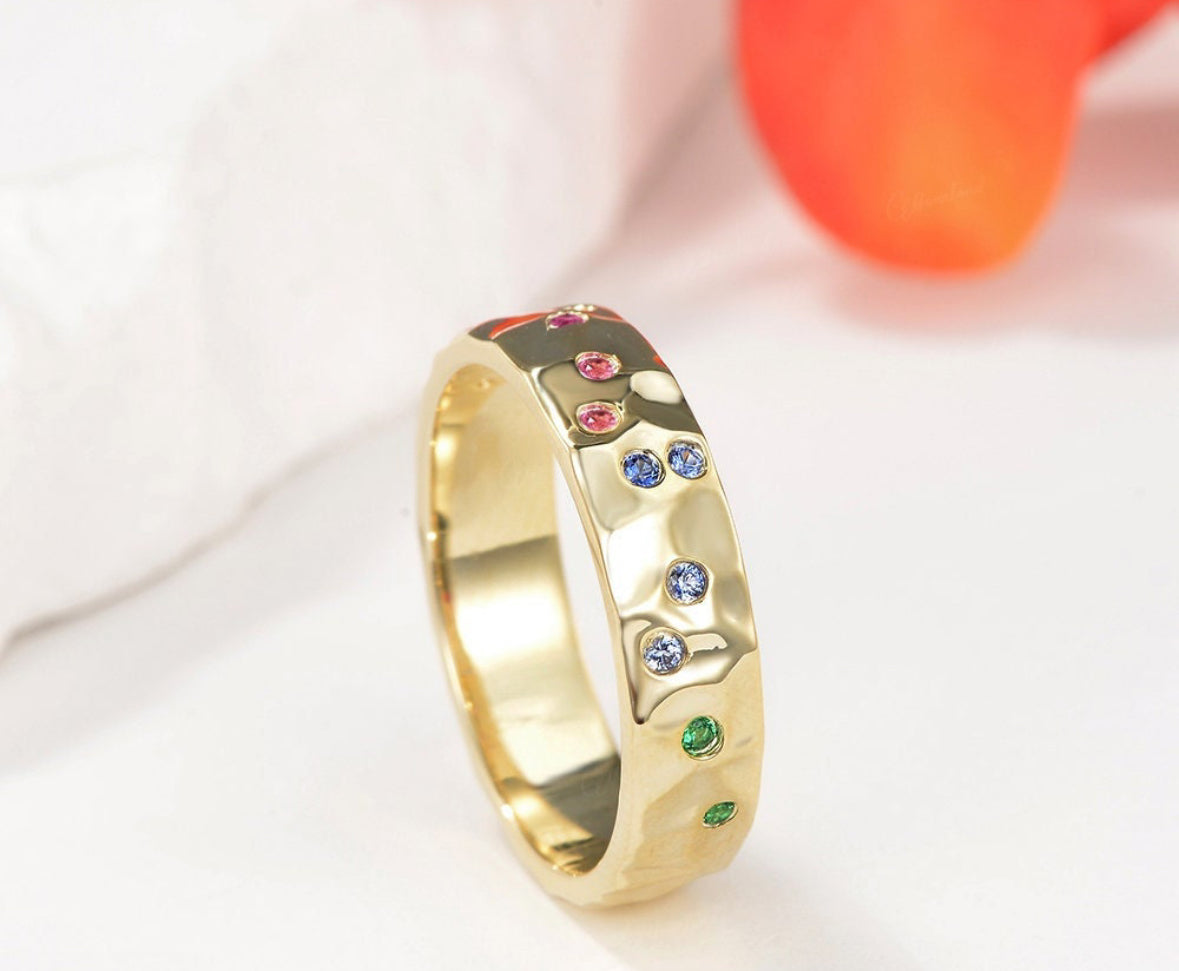 Solid Gold Rainbow Pave Cigar Band