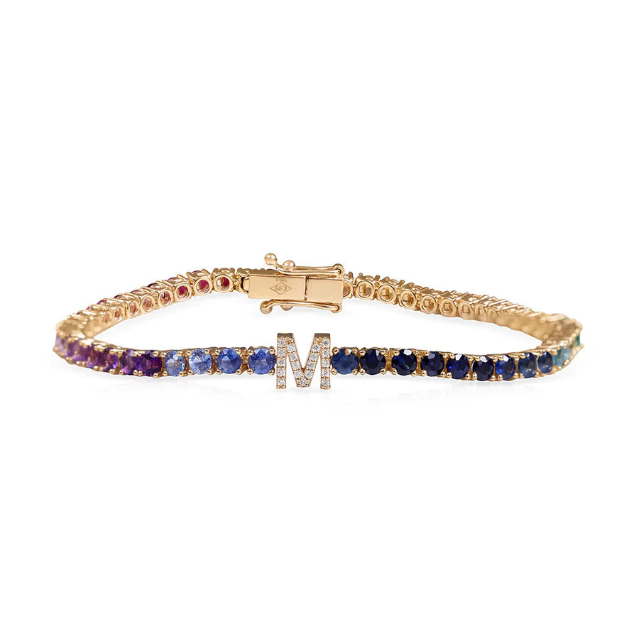 Solid Gold Rainbow Personalized Tennis Bracelet