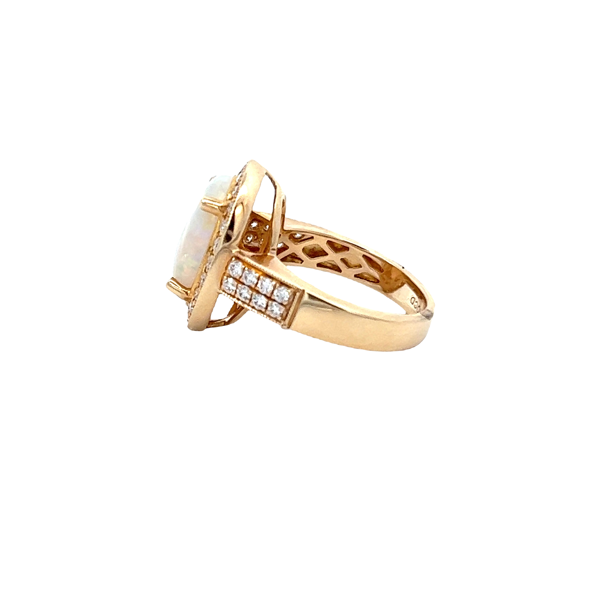 18K Solid Gold and Round Cut Diamond Opal Ring - Style A