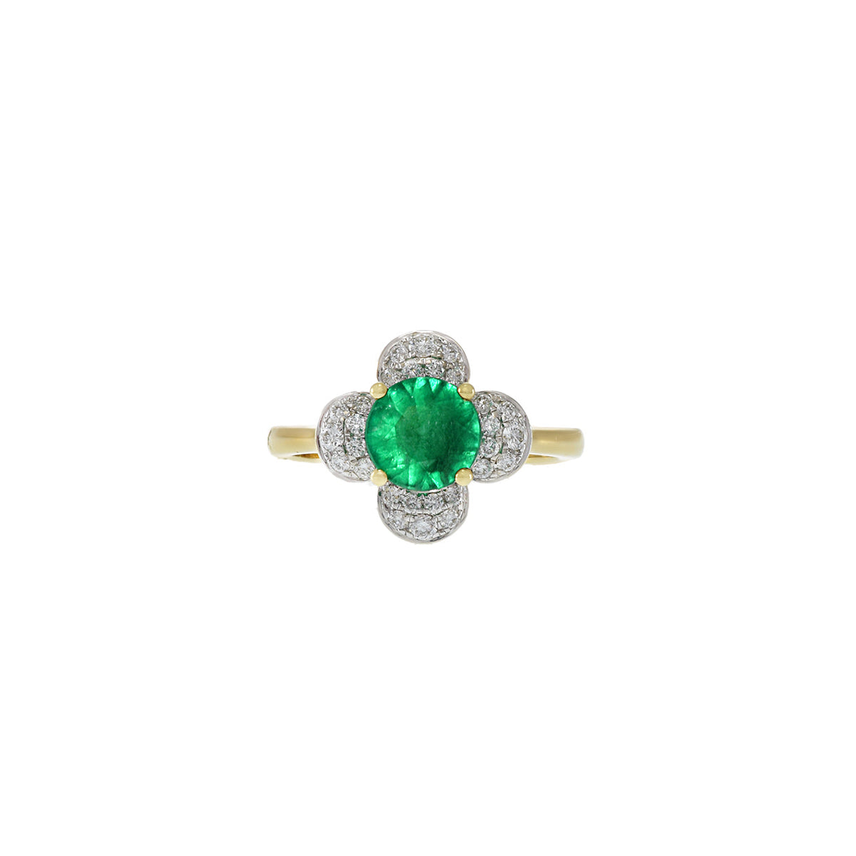 Solid Gold Emerald and Diamond Flower Ring (586D37)