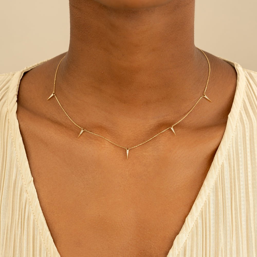 Solid Gold Diamond Spike Station Necklace (3E7565)