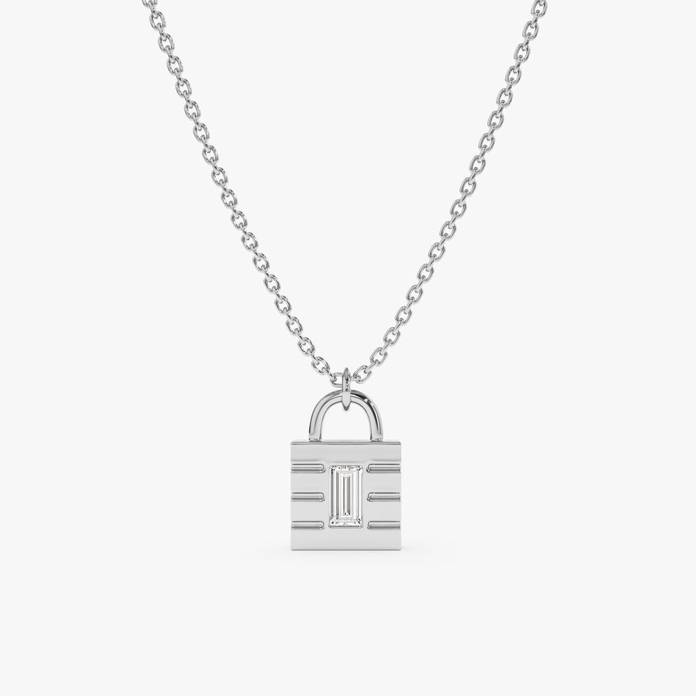 Solid Gold Minimalistic Natural Diamond Padlock Necklace (363ABB)