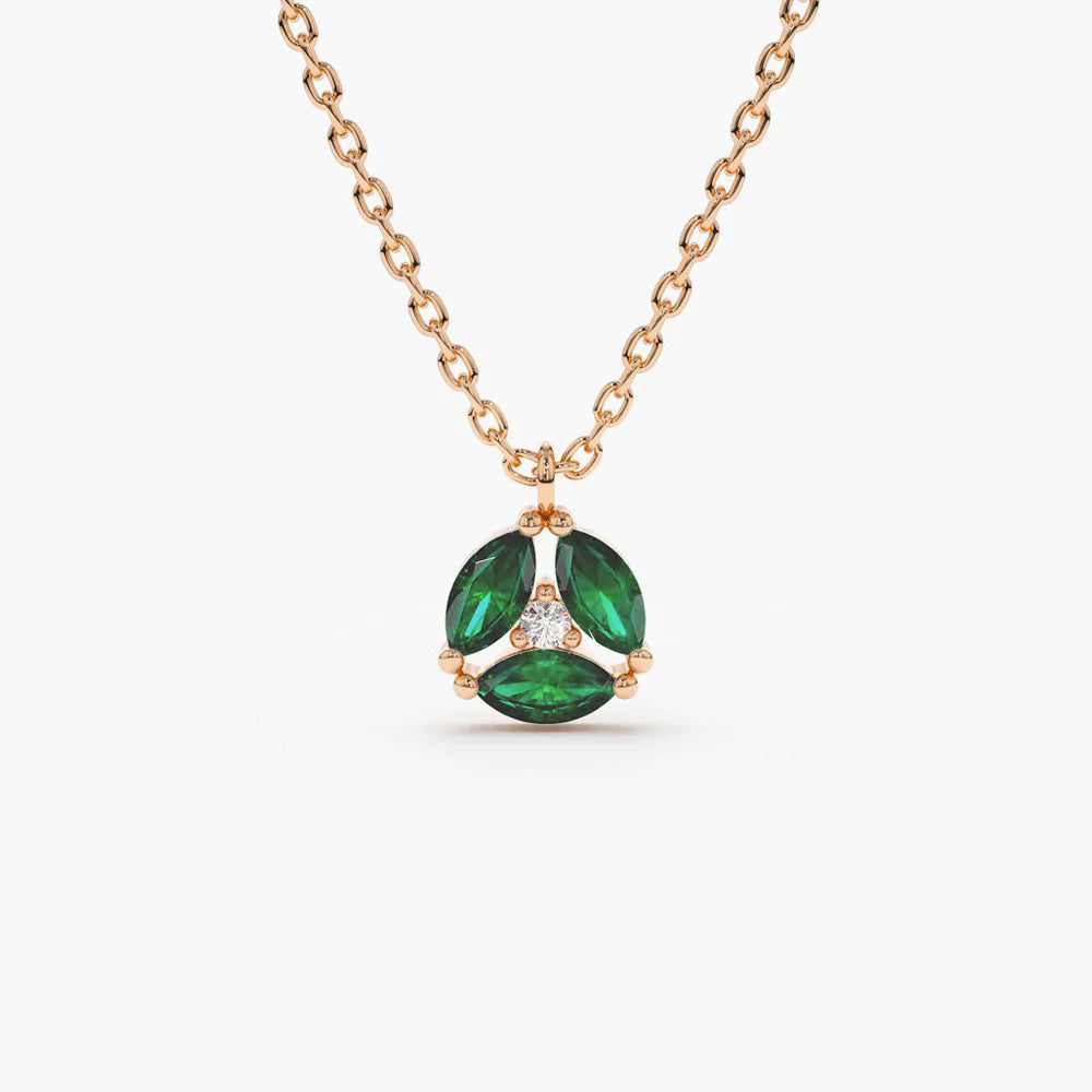 Solid Gold Marquise Emerald Cluster Necklace