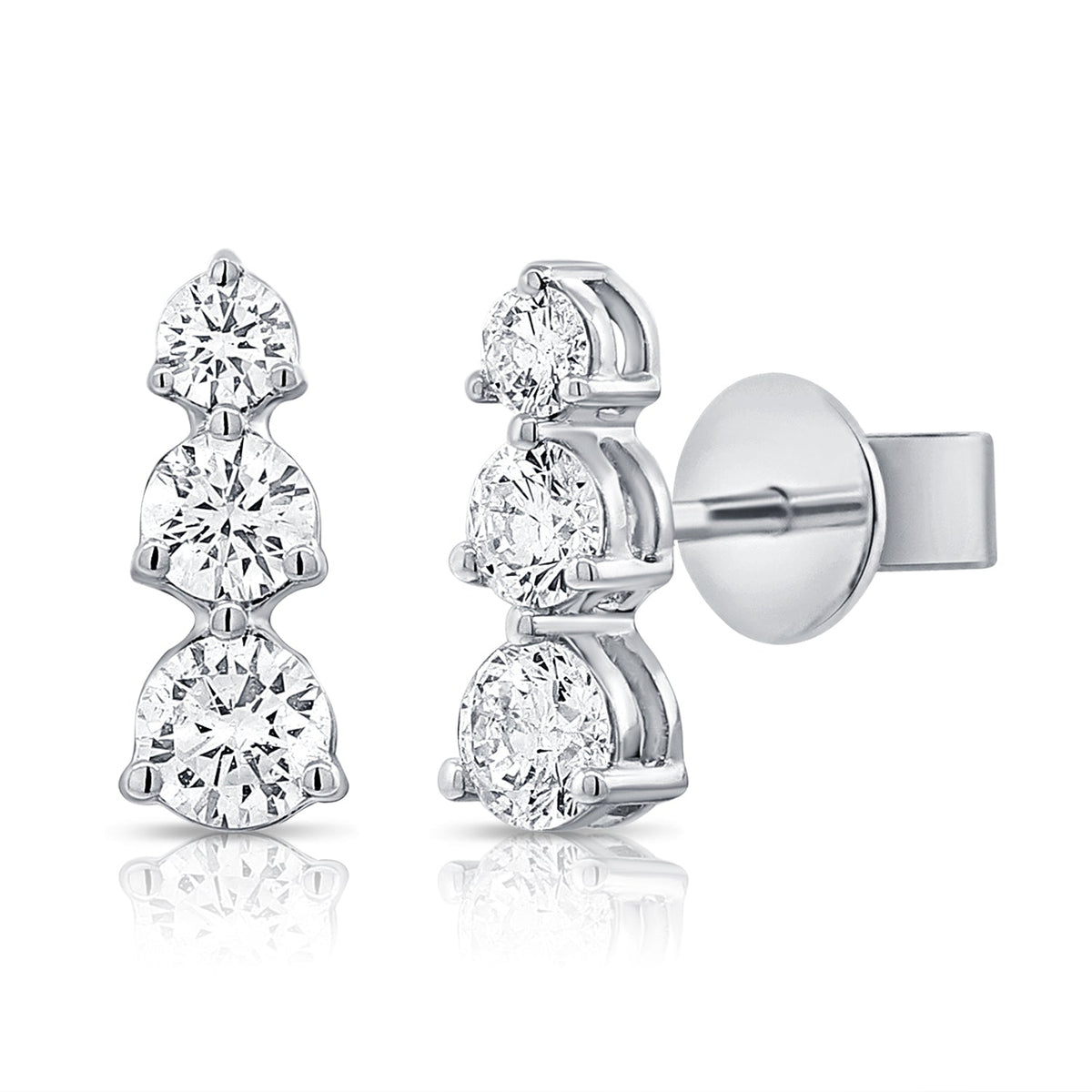Solid Gold Triple Graduated Diamond Bar Stud Earring