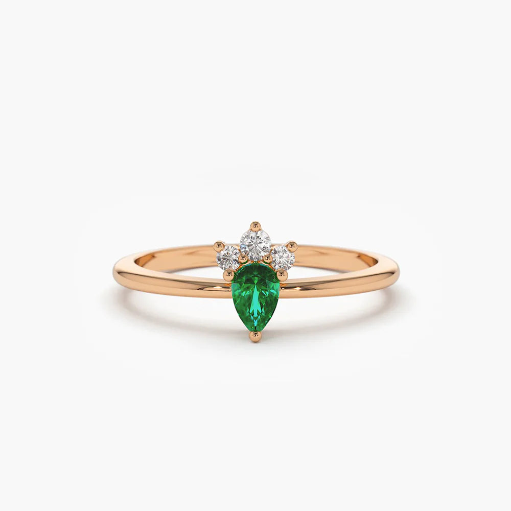 Solid Gold Mini Emerald and Diamond Ring