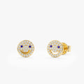 Solid Gold Diamond Sapphire Happy Face Studs