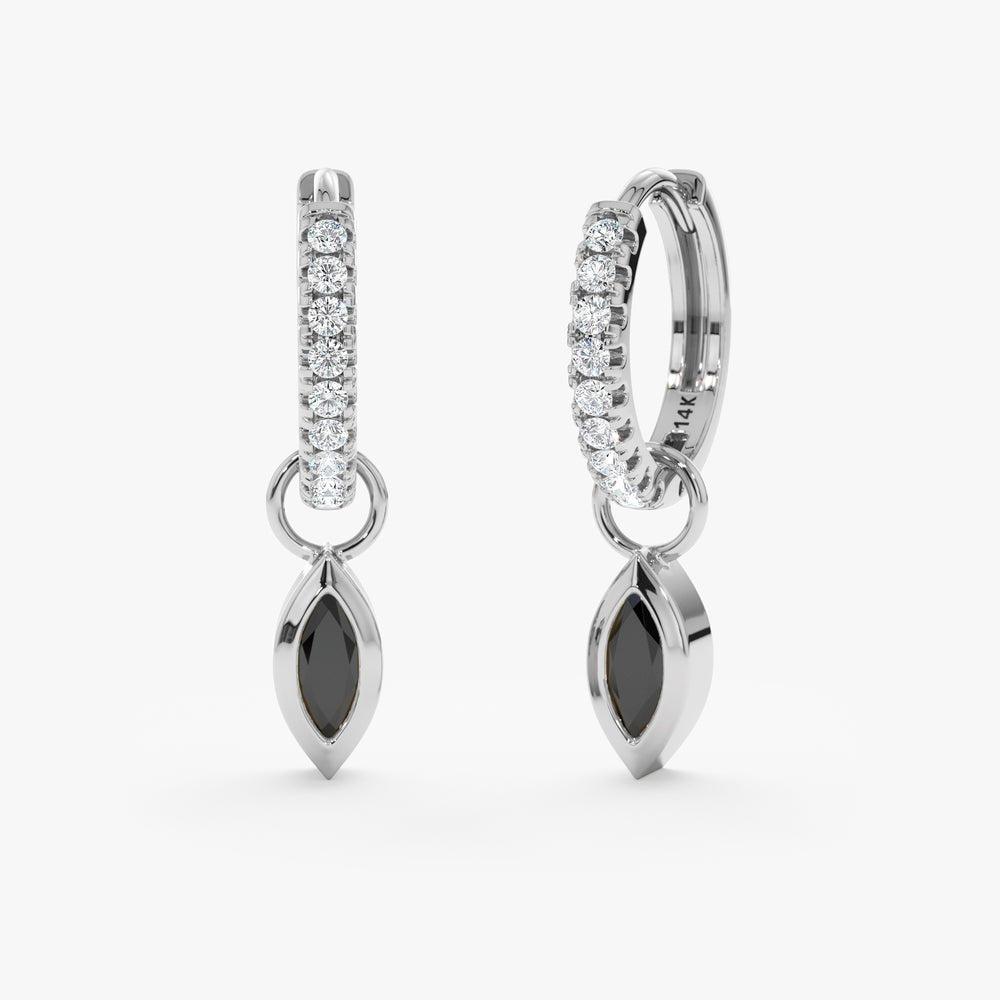 Solid Gold Marquise Diamond Charm Huggies