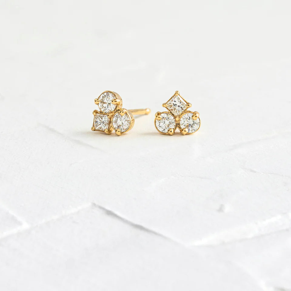 Solid Gold Moissanite Diamond Gold Mosaic Studs