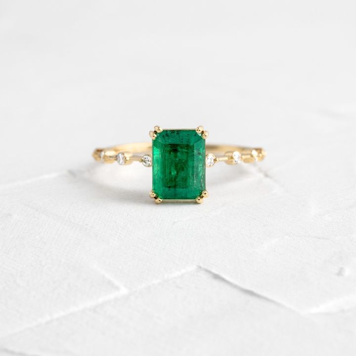 Solid Gold Solitaire Emerald Ring