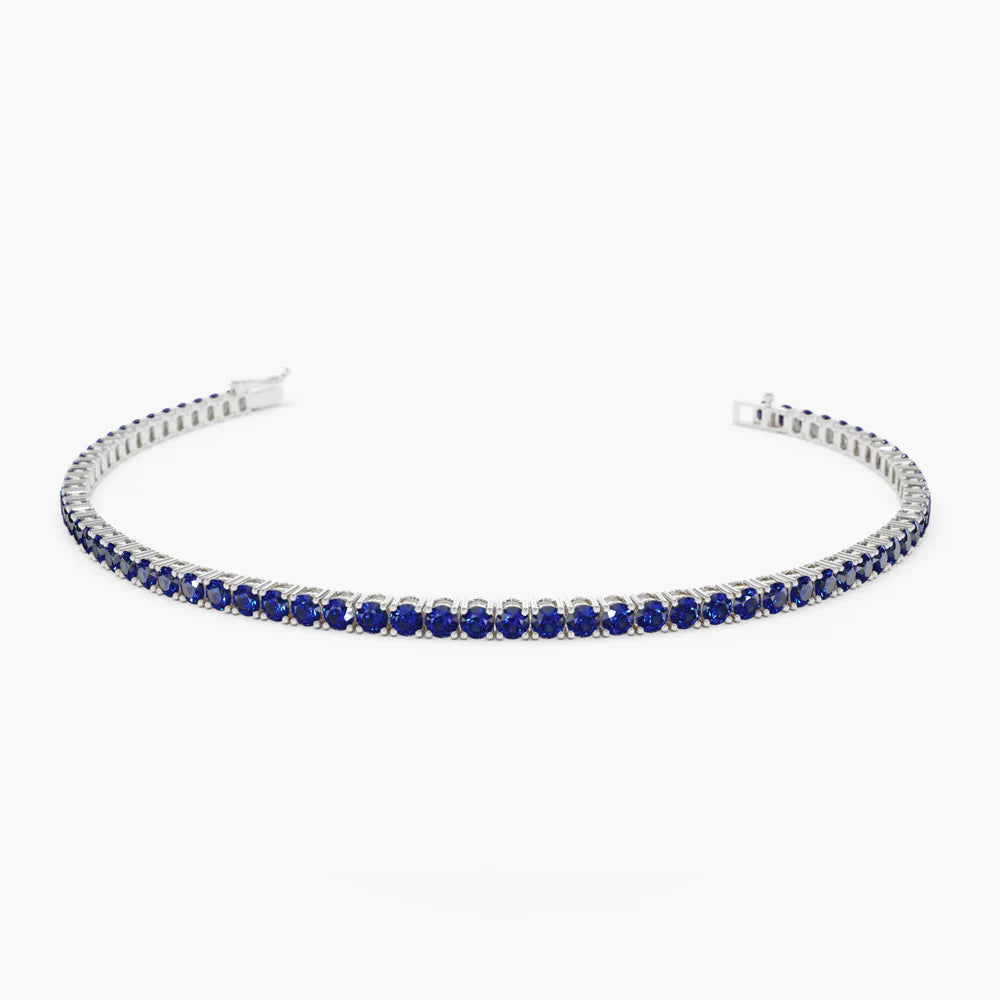 Solid Gold Yellow Gold Prong-Set Blue Sapphire Tennis Bracelet⁠