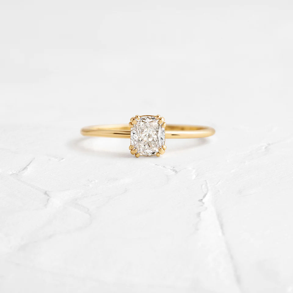Solid Gold Threaded Ring, 0.5ct Rectangular Cushion Cut Diamond
