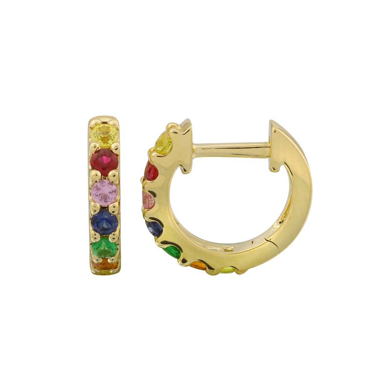 Solid Gold Multi Sapphire Hoop Earrings