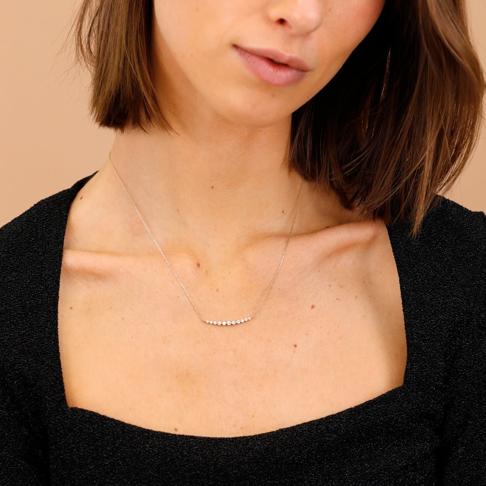 Solid Gold Ascending Curved Diamond Bar Necklace (326C29)