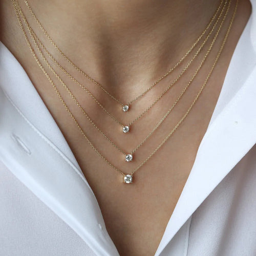 Solid Gold 0.20-0.50 ctw Prong Setting Diamond Solitaire Necklace