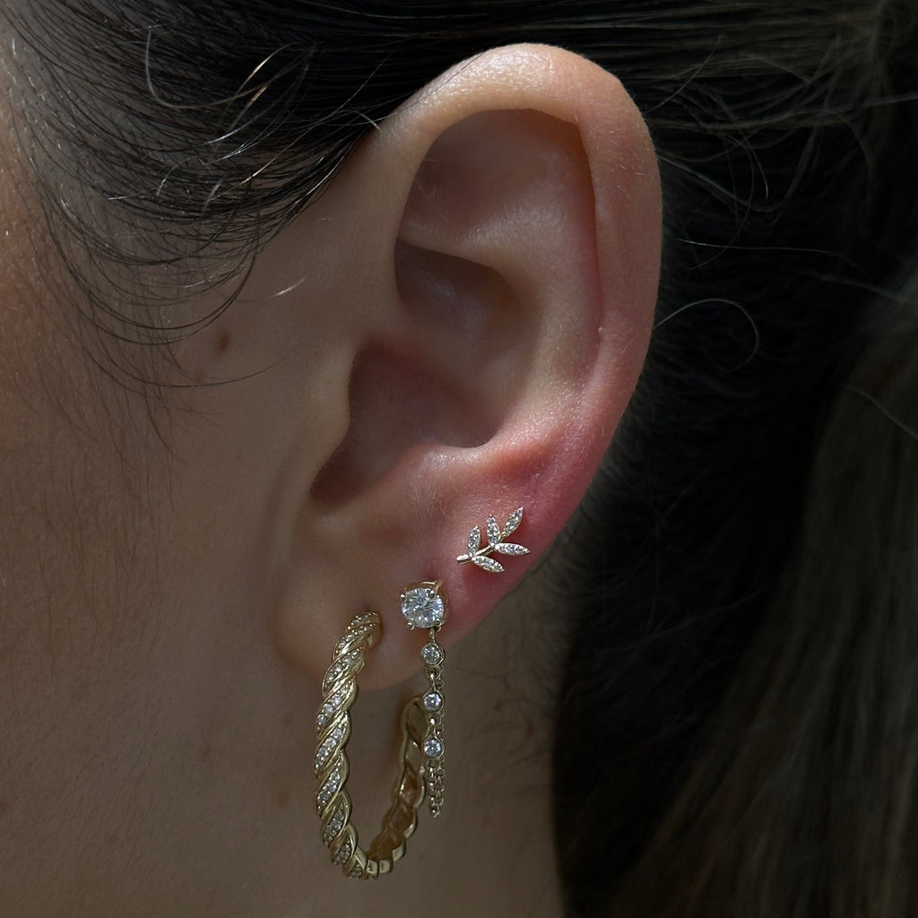 Solid Gold Diamond Leaf Stud Earring (2097D9)