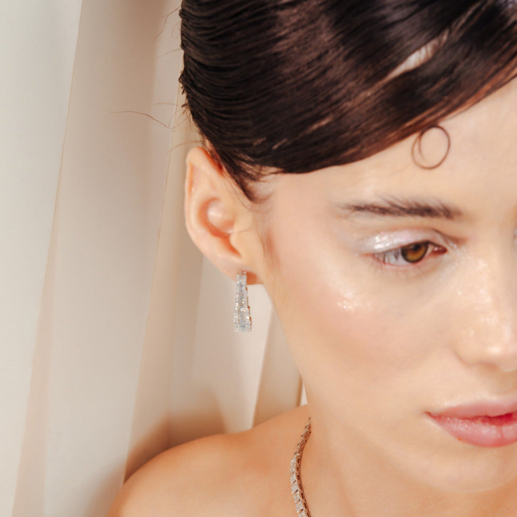 Solid Gold Baguette Diamond Dangle Earrings