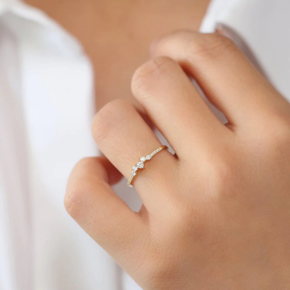 Solid Gold Bridal Diamond Cluster Ring