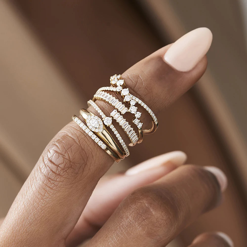 Solid Gold Baguette Diamond Bypass Ring