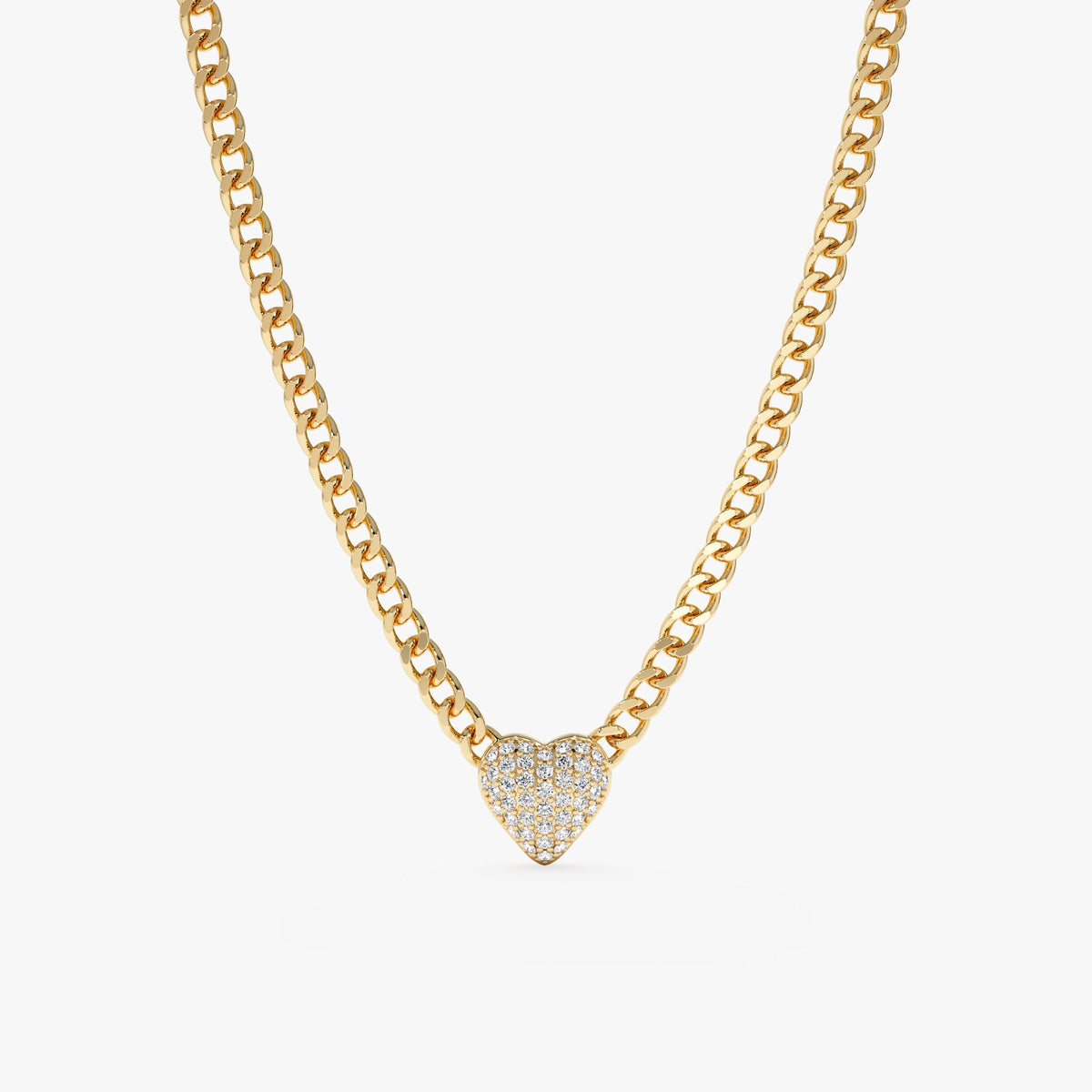 Solid Gold Diamond Puffer Heart Cuban Chain (2DB1B1)
