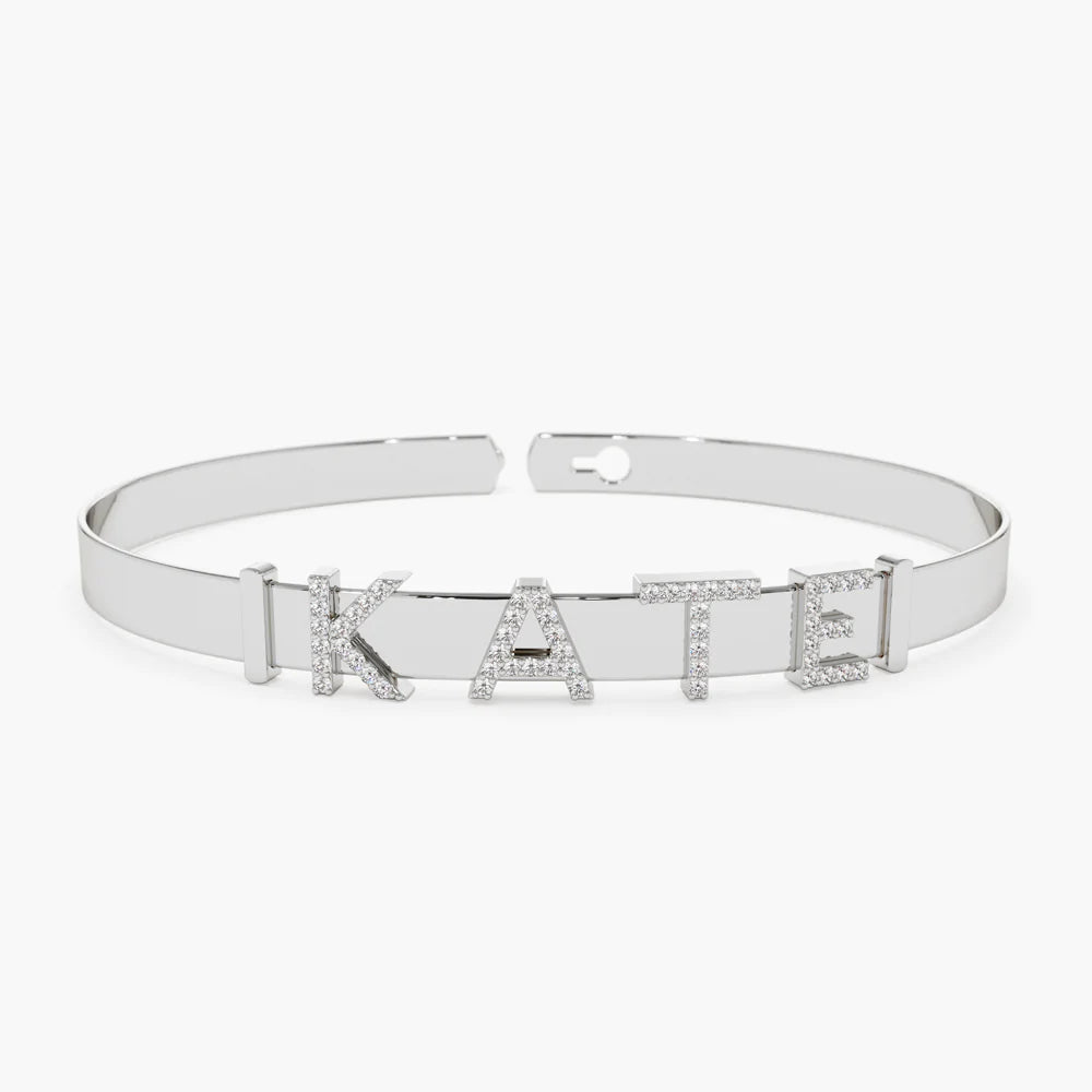 Solid Gold 5MM Sliding Lab-Grown Diamond Initials Bangle
