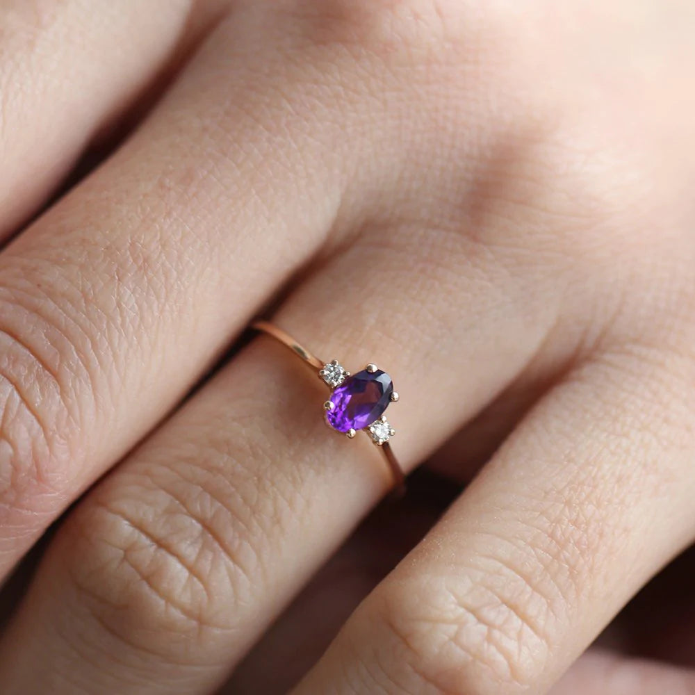 Solid Gold Amethyst Oval Ring (F225FB)